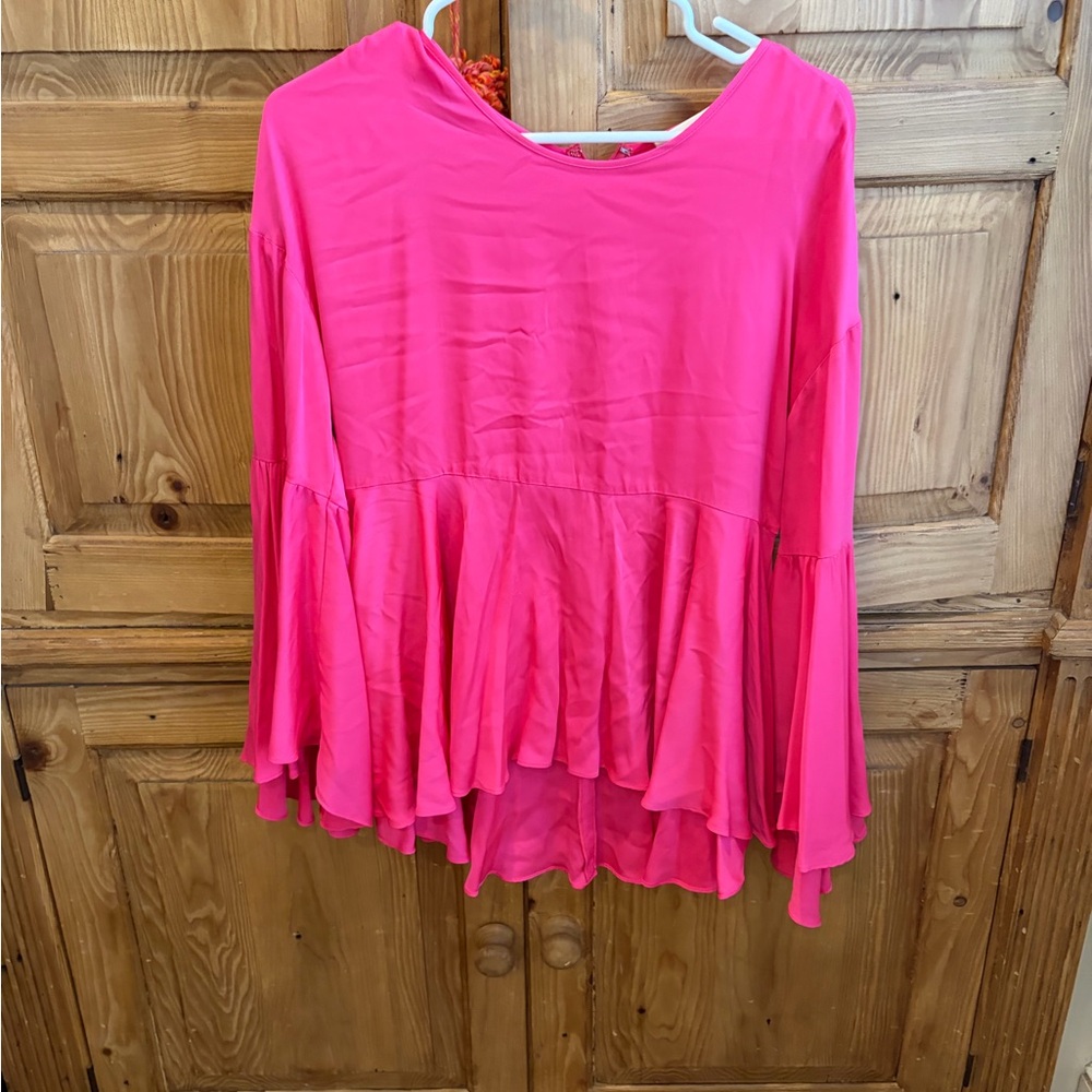 Milly Hot Pink Ruffle Hem Long Sleeve Tunic